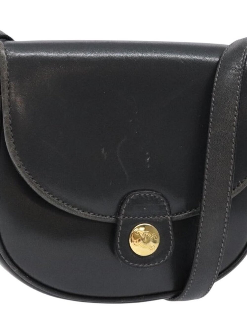 Authentic CELINE Shoulder Bag Leather Gray Gold